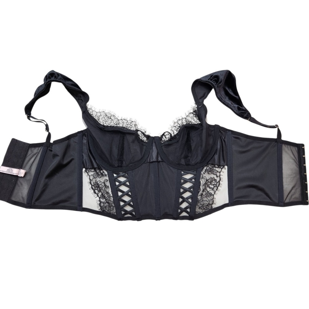 Victoria's Secret Size Medium Dream Angels Black Velvet Mesh Lace Up Corset Top - Picture 11 of 11